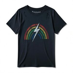 Prince Peter Collection Rainbow Lightning Bolt Graphic BLACK T Shirt size Medium